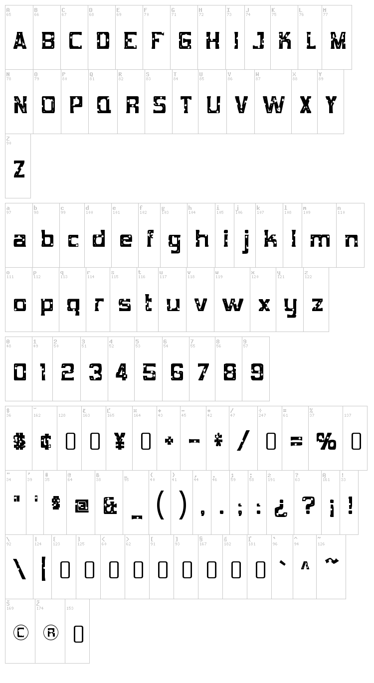 Mob Concrete font map